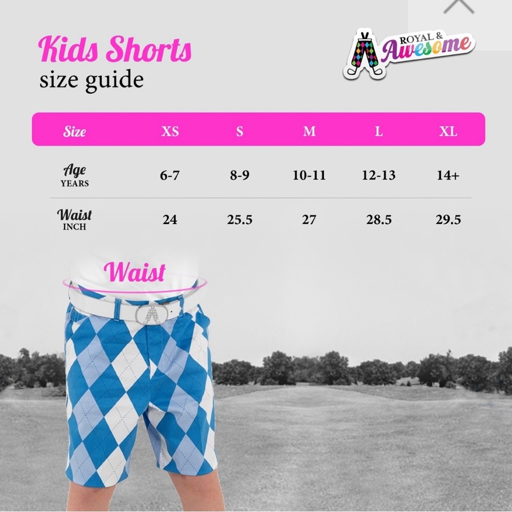 Royal & Awesome Kids Old Tom’s Golf Shorts Size Small Blue and White Argyle - Picture 13 of 13